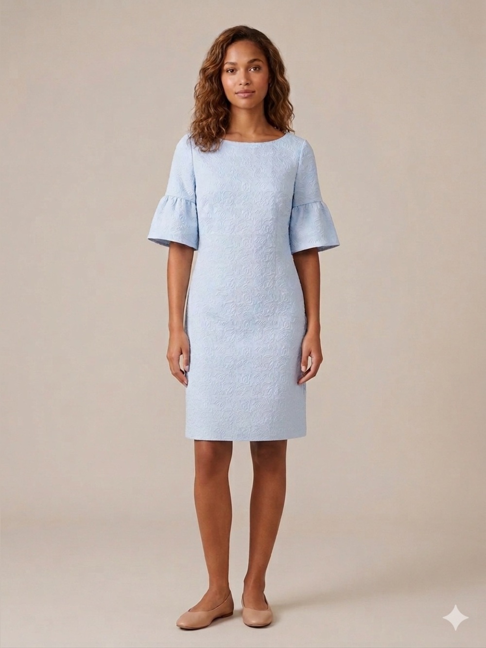 Ivanka Trump Pale Blue Textured Dress with Flutter Sleeves 8 Fairy. Old money